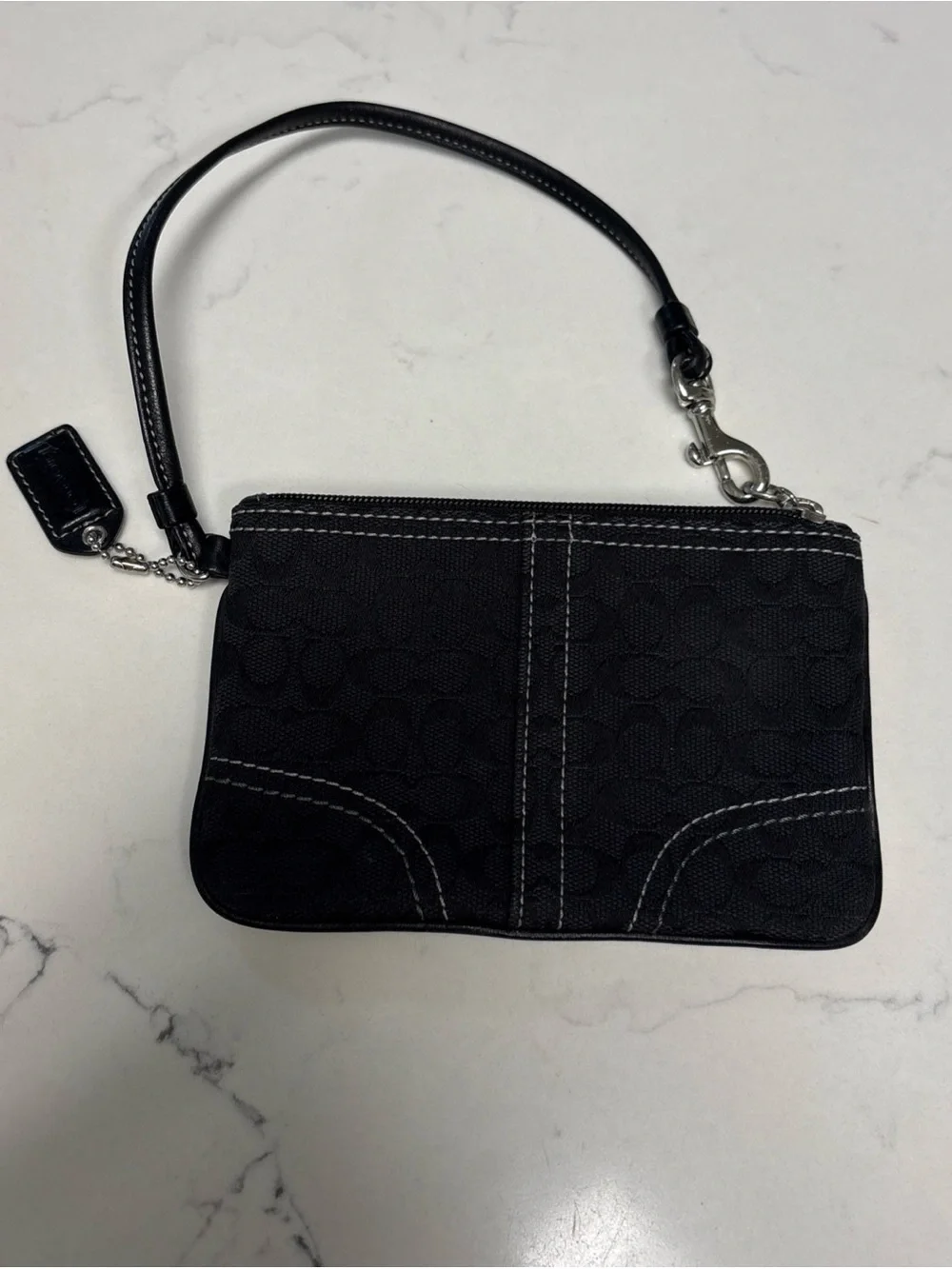 Coach Black Wristlet Clutch with Contrast Stitching